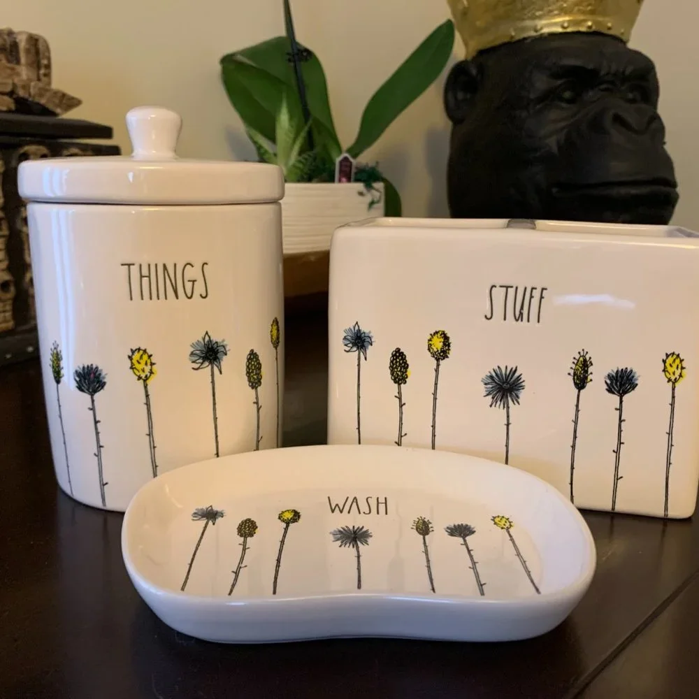 Rae Dunn Wildflowers Bathroom Containers, Rae Dunn Wash, Rae Dunn Stuff, Flower